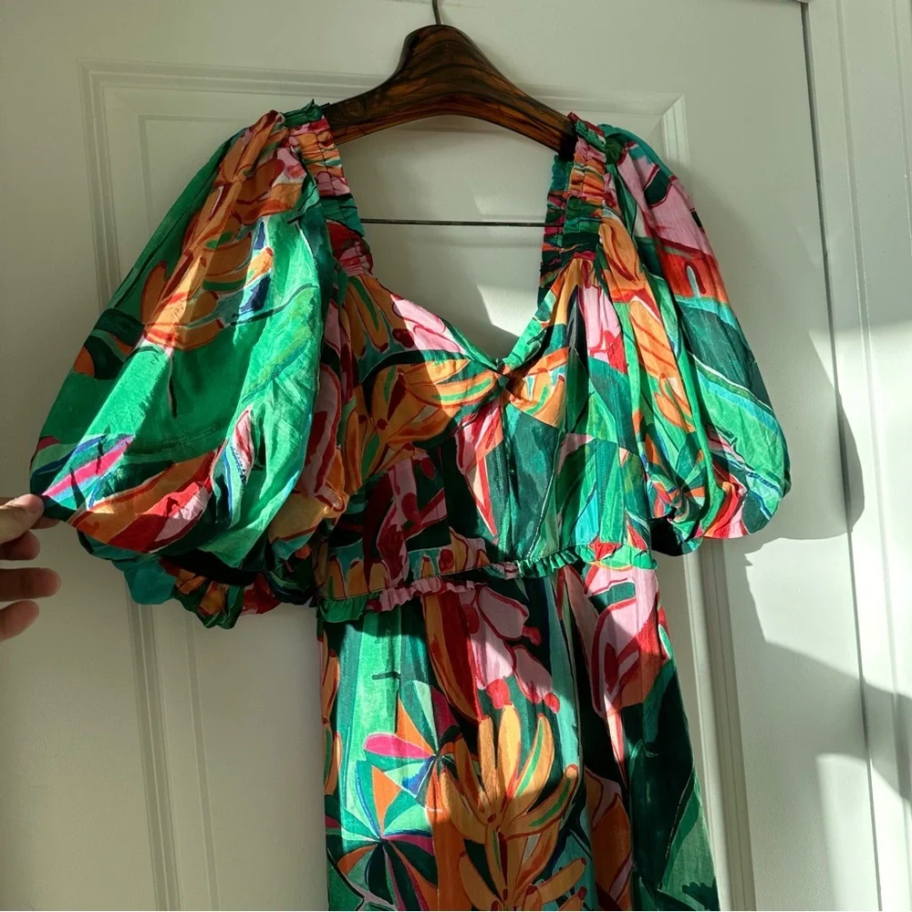 Farm Rio Multicolor Banana Foliage Puff Sleeve Midi Dress - Picture 3 of 12